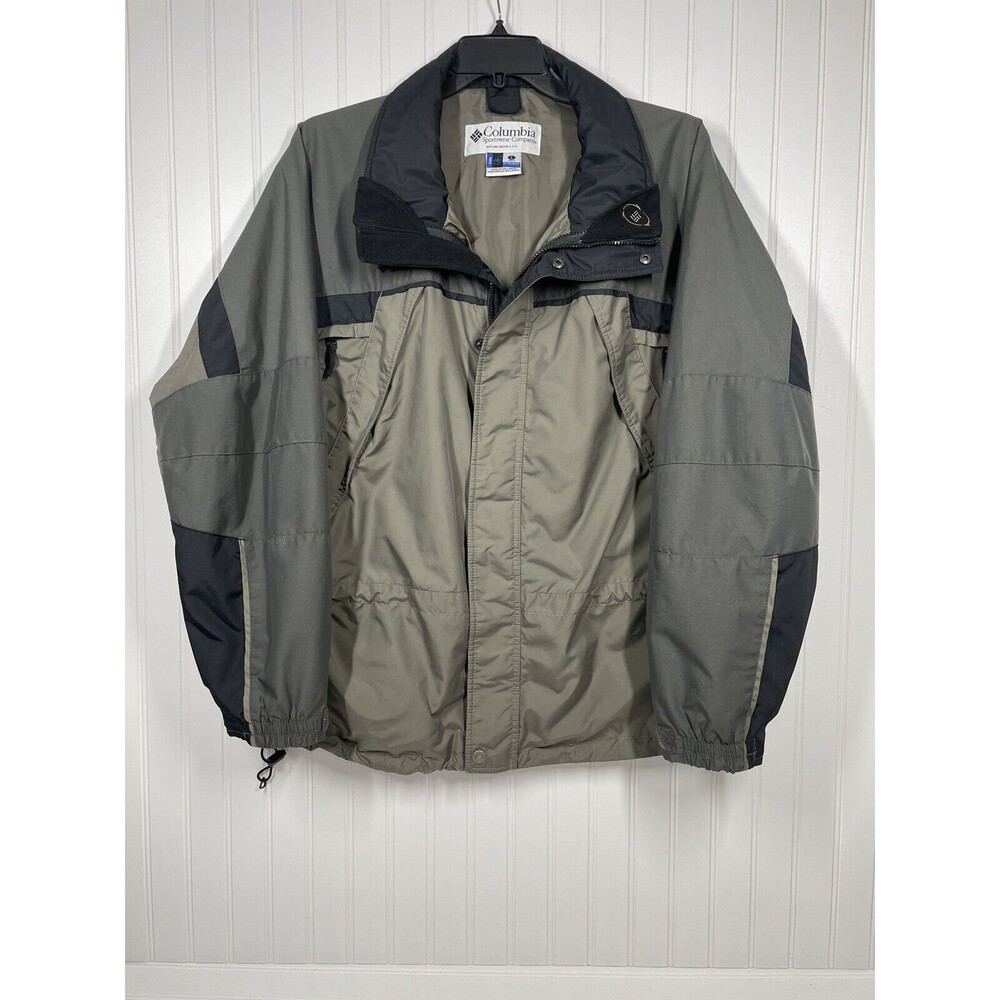 Columbia Jacket Mens Large Green Tan Fire Ridge Hooded 3 In 1 Outdoor Shell Only